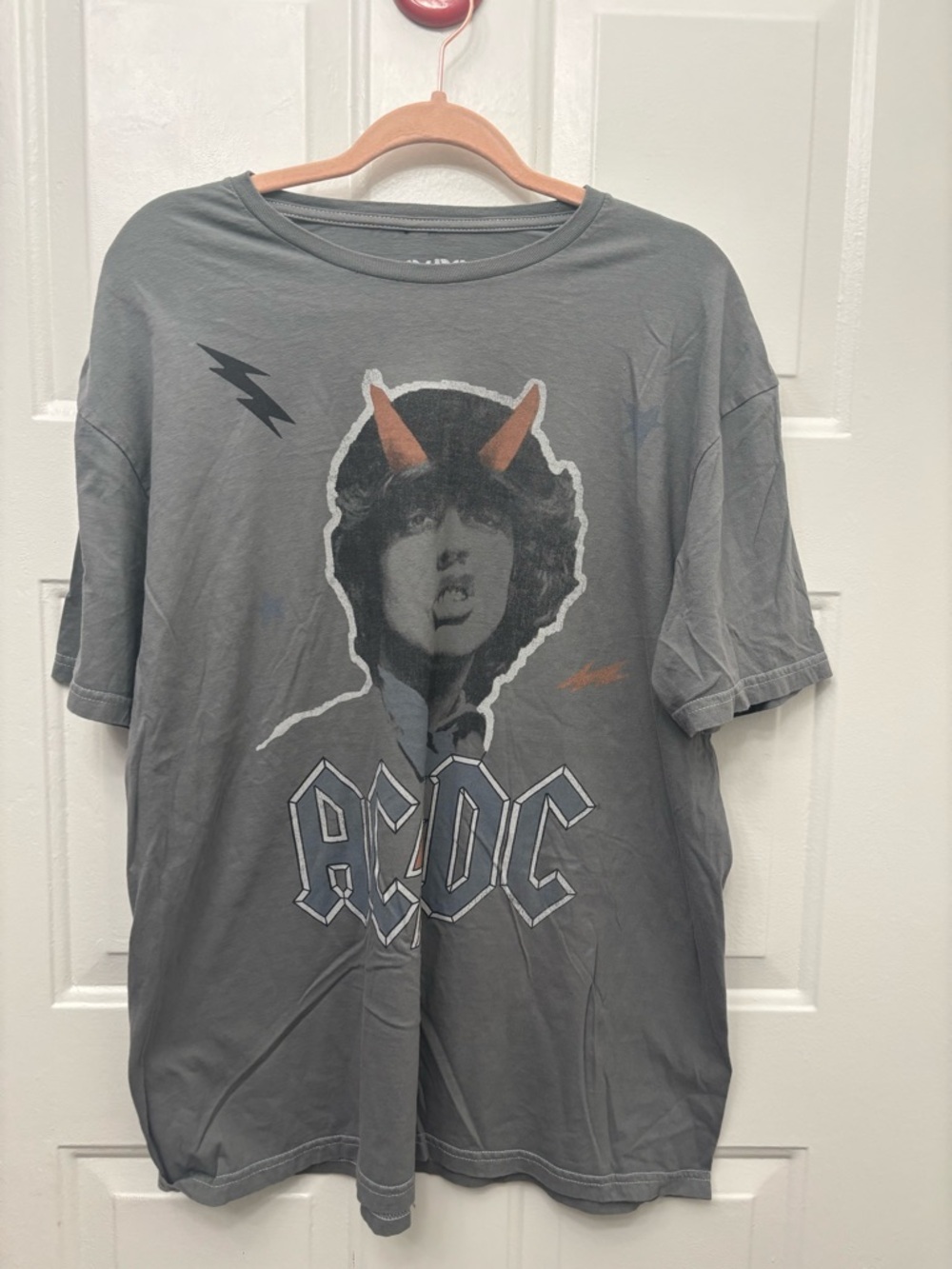 AC/DC Charcoal Graphic Tee with Orange Horns